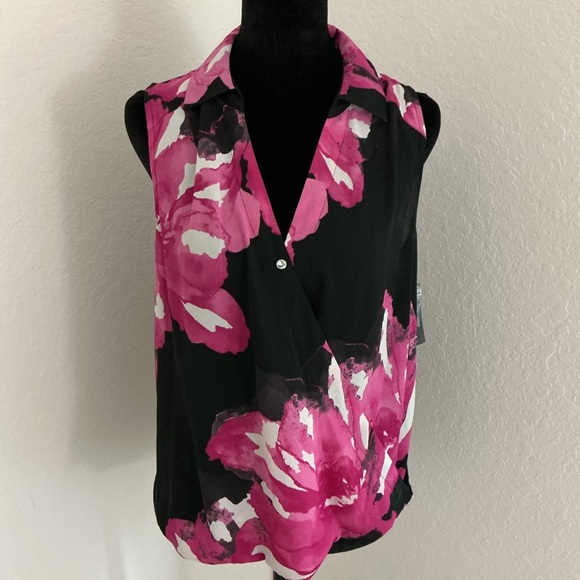 INC International Concepts Tops - INC Women’s Sleeveless Black Pink Floral Peony Print Blouse M NWT